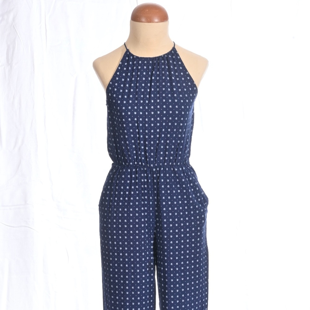 Navy and White Paisley Open-Back Jumpsuit, H&M, 2-4